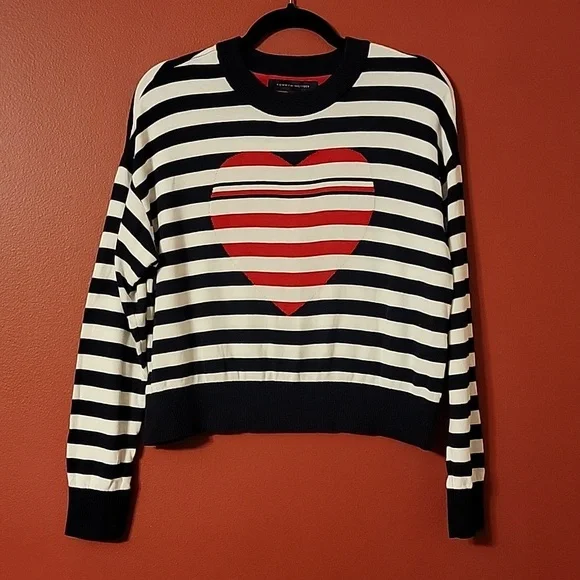 Tommy Hilfiger Sweaters Xs Cropped Knit Sweater Heart Stripes
